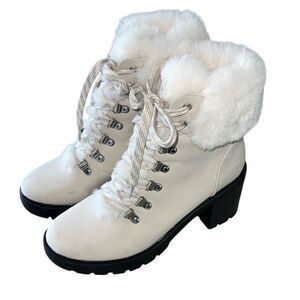 Esprit Womens Ember‎ Faux Fur Leather Fashion Ankle Winter Boots White Size 7.5